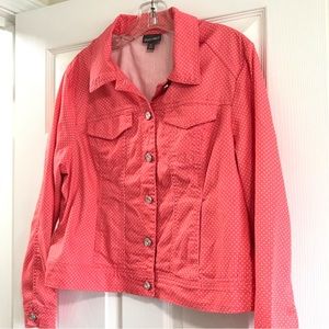 Fox & Ali Coral Pink Polka Dot Denim jean Jacket XL